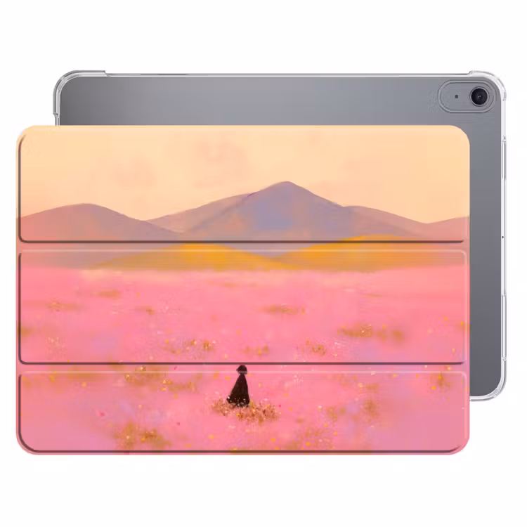 iPad hoes - Bloemenweide - Heuvels - Silhouet - Roze — 1
