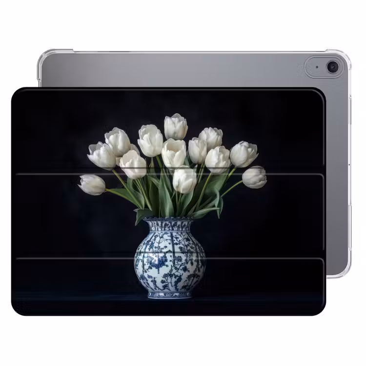 iPad hoes - Wit - Bloemen - Tulpen - Vaas — 1