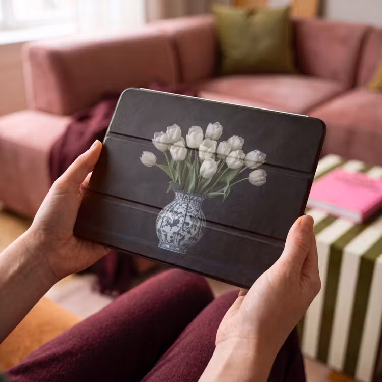 iPad hoes - Wit - Bloemen - Tulpen - Vaas — 4