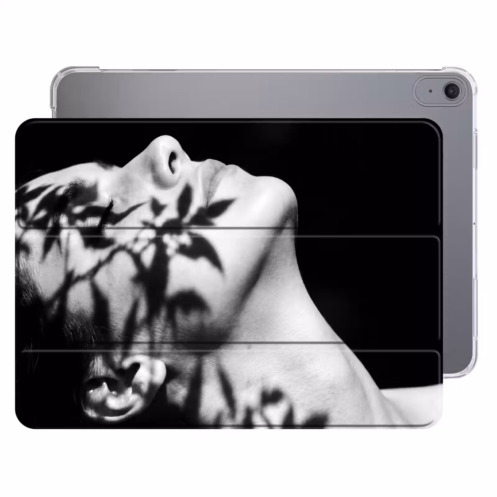 iPad hoes - Gezicht - Schaduw - Bladeren - Zwart - Wit - Intiem — 1