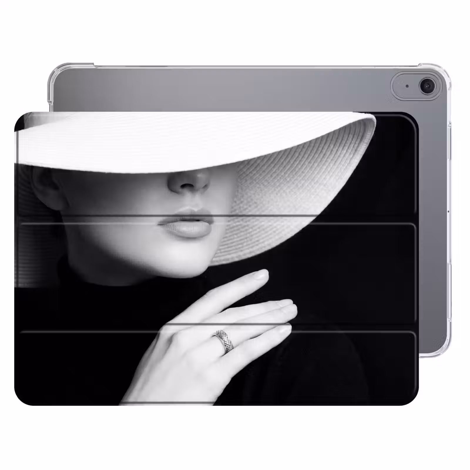 iPad hoes - Vrouw - Hoed - Hand - Zwart - Wit - Klassiek — 1