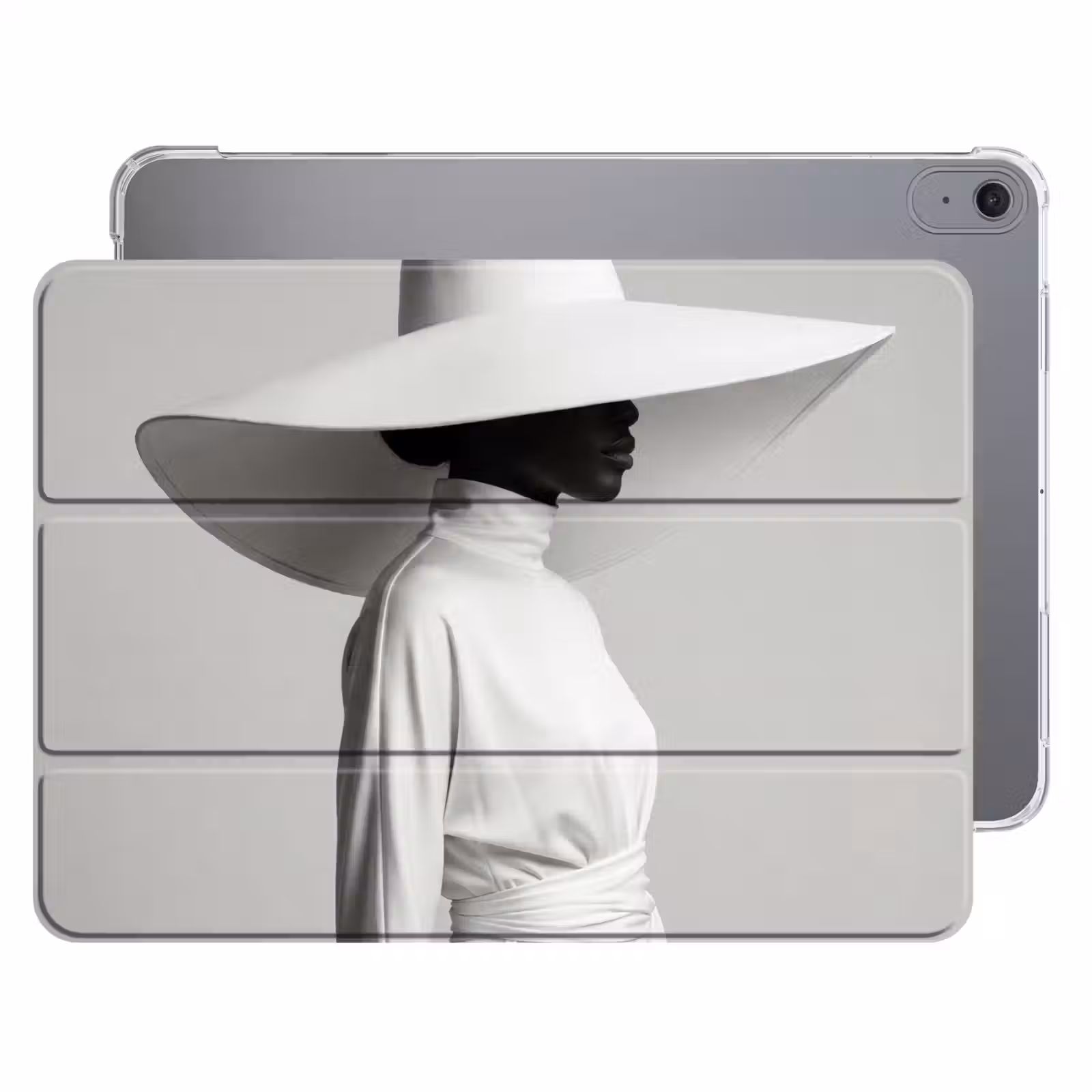 iPad hoes - Vrouw - Profiel - Hoed - Zwart - Wit - Minimalistisch — 1