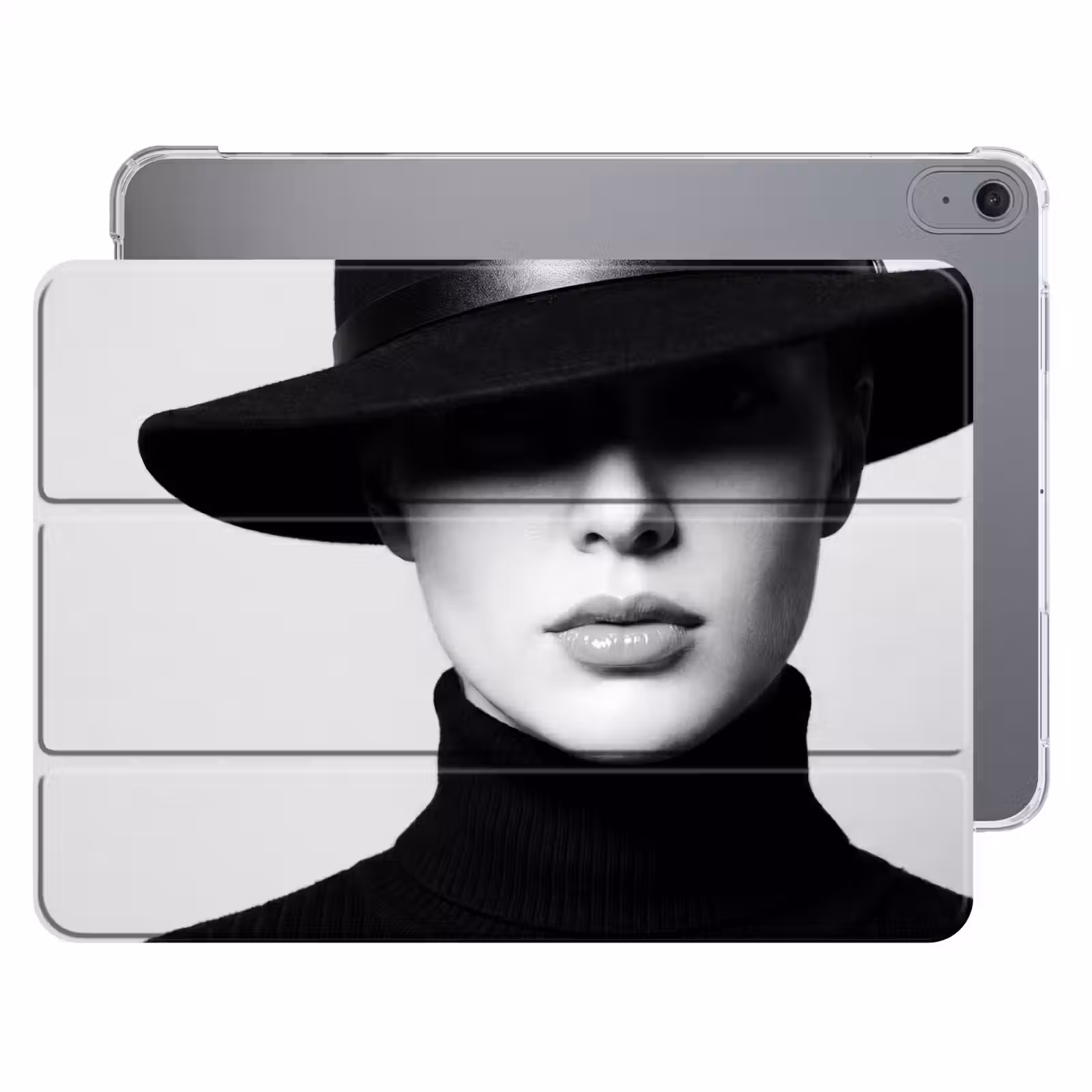 iPad hoes - Vrouw - Schaduw - Zwart - Wit - Mysterieus — 1