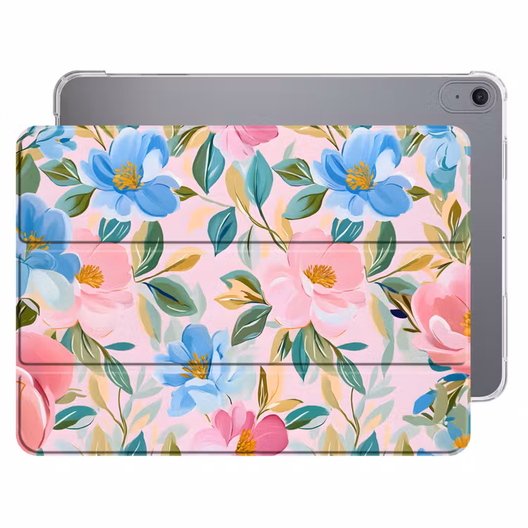 iPad hoes - Blauw - Roze - Bloemen — 1