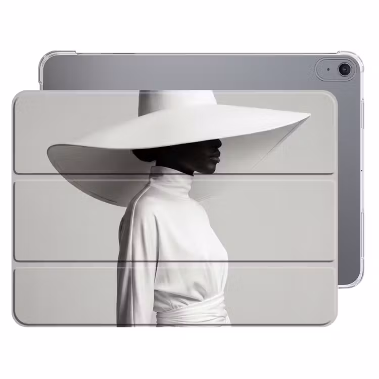 iPad hoes - Vrouw - Profiel - Hoed - Zwart - Wit - Minimalistisch — 1