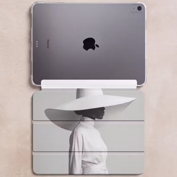 iPad hoes - Vrouw - Profiel - Hoed - Zwart - Wit - Minimalistisch — 6