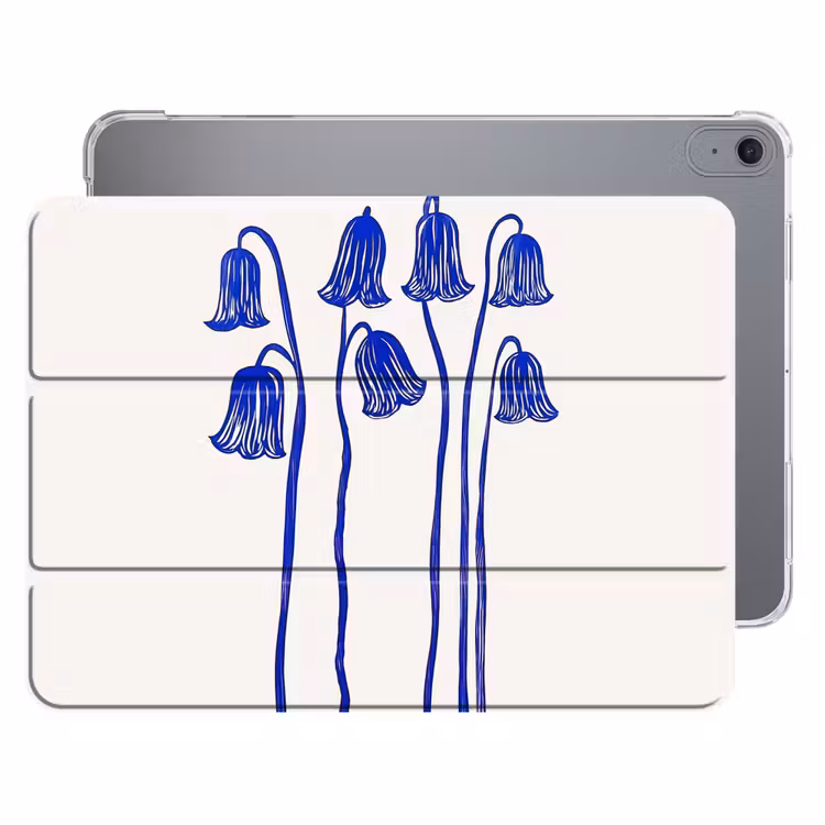 iPad hoes - Bloemen - Blauw - Lijnen - Bloemblaadjes — 1