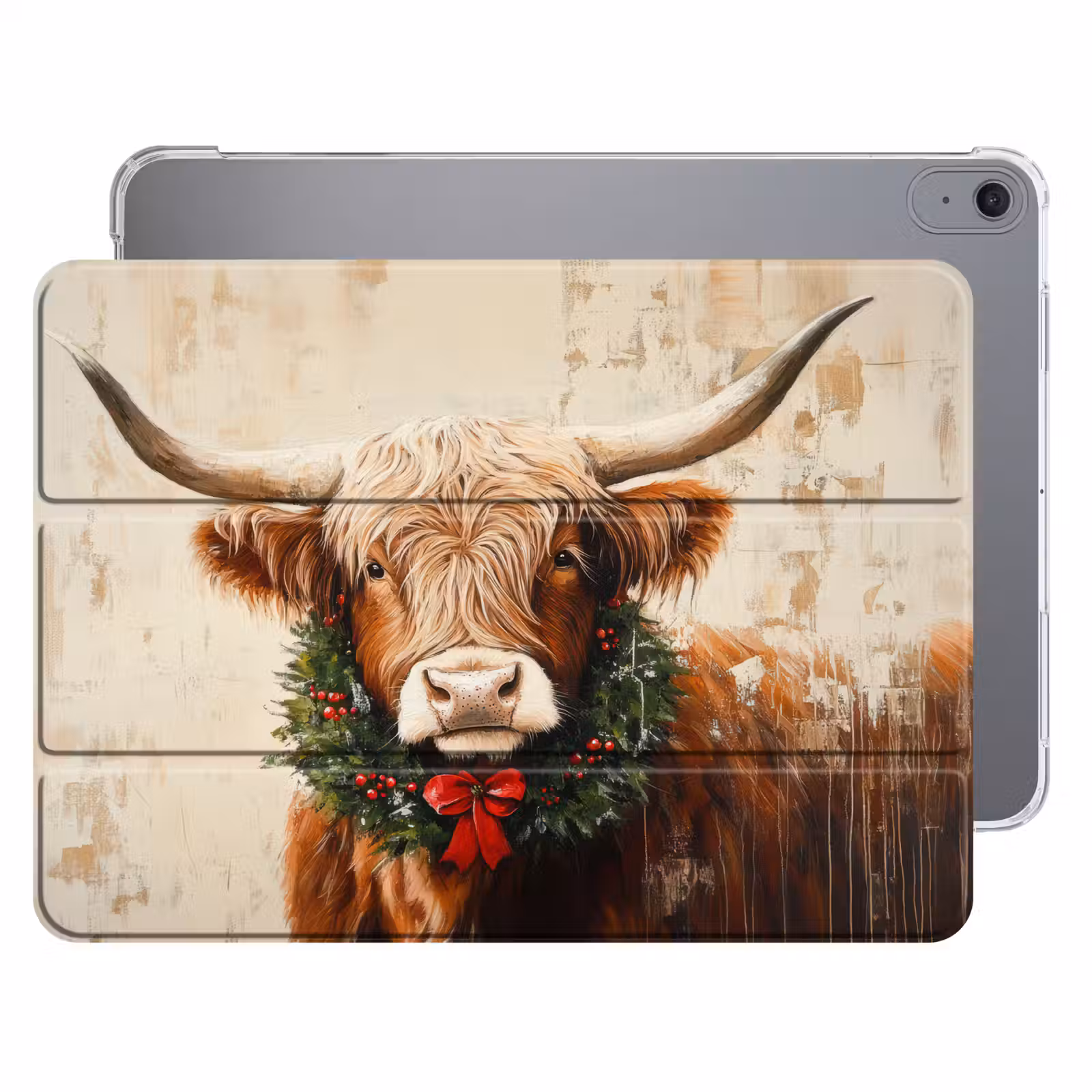 iPad hoes - Kerst - Schotse Hooglander - Bruin - Krans — 1