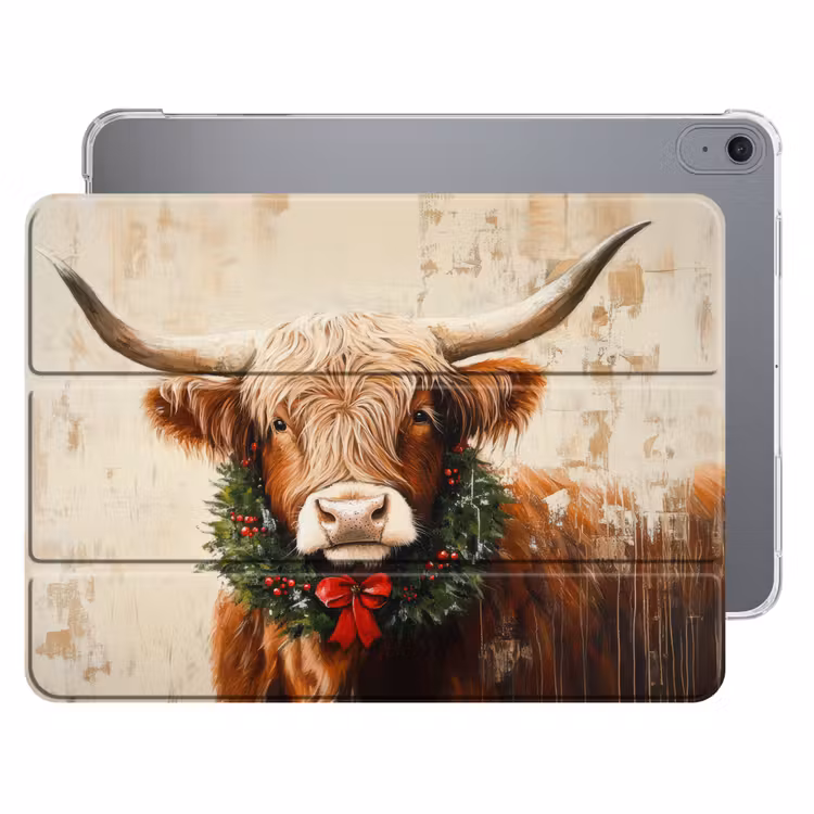 iPad hoes - Kerst - Schotse Hooglander - Bruin - Krans — 1