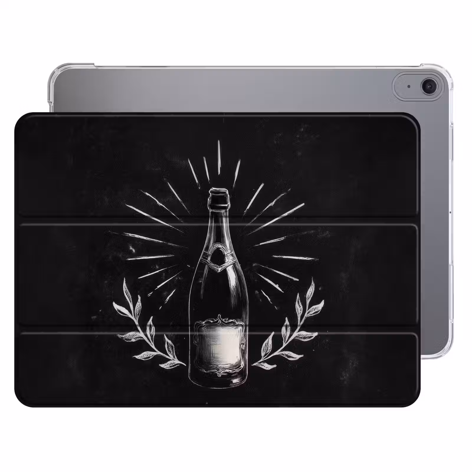 iPad hoes - Champagnefles - Lauriertakken - Zwarte achtergrond — 1