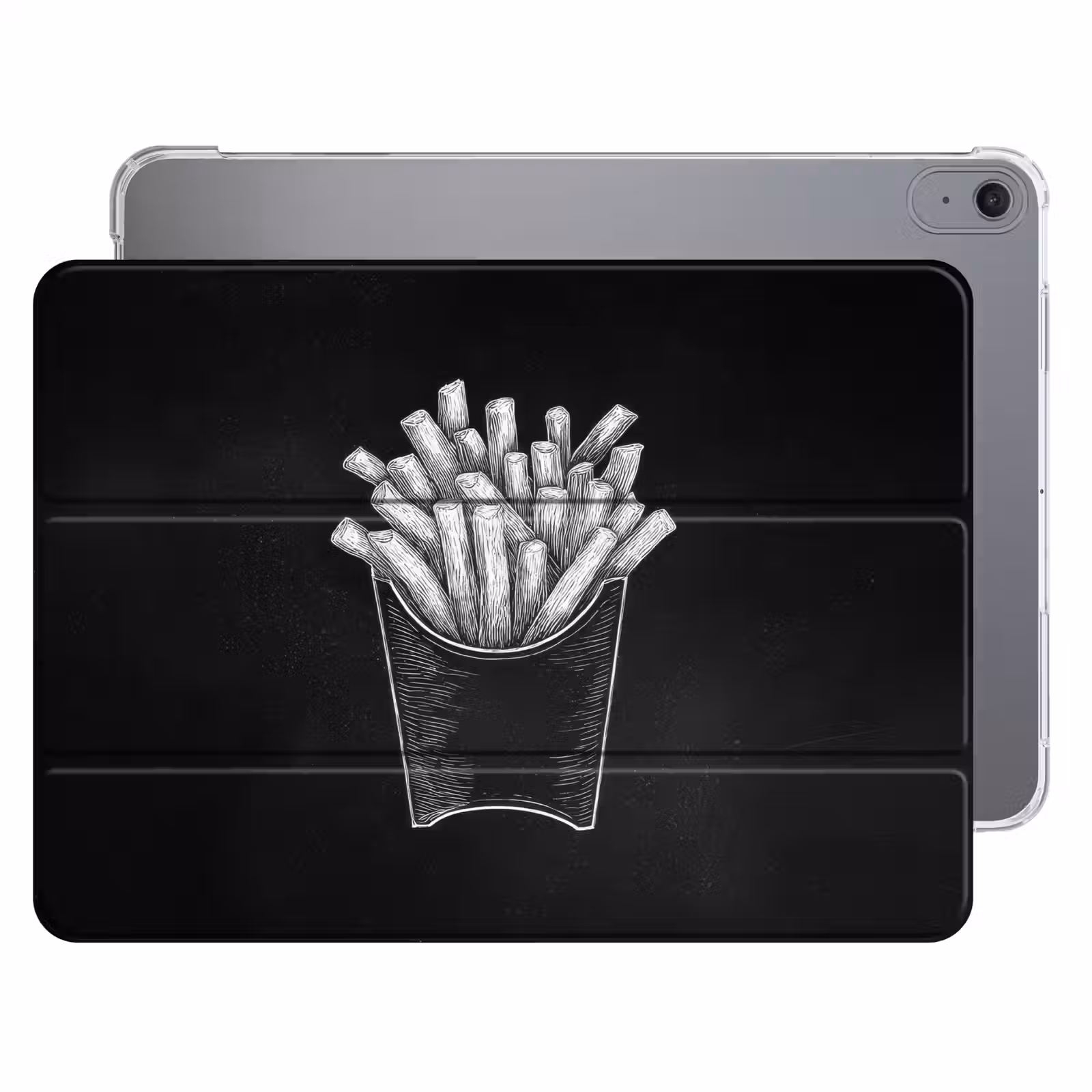 iPad hoes - Friet - Witte krijttekening - Zwart — 1