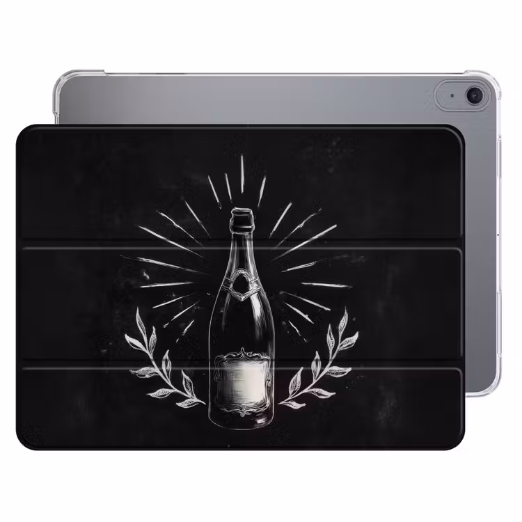 iPad hoes - Champagnefles - Lauriertakken - Zwarte achtergrond — 1