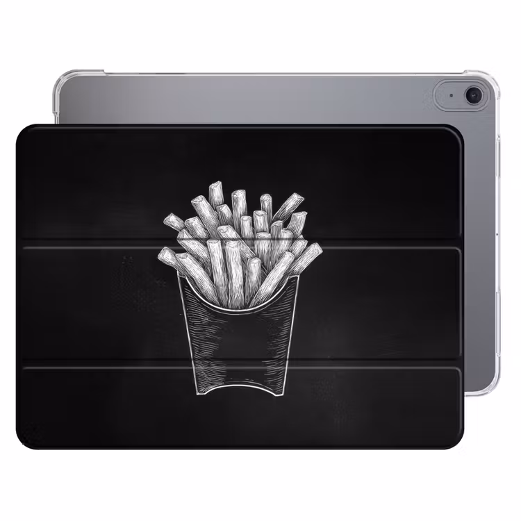 iPad hoes - Friet - Witte krijttekening - Zwart — 1