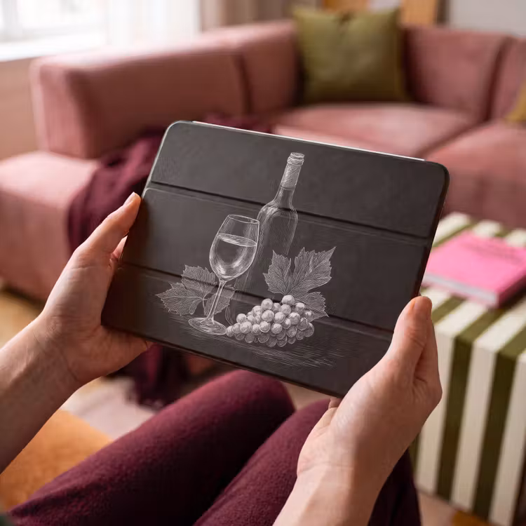 iPad hoes - Wijnfles - Glas - Druiven - Bladeren — 4