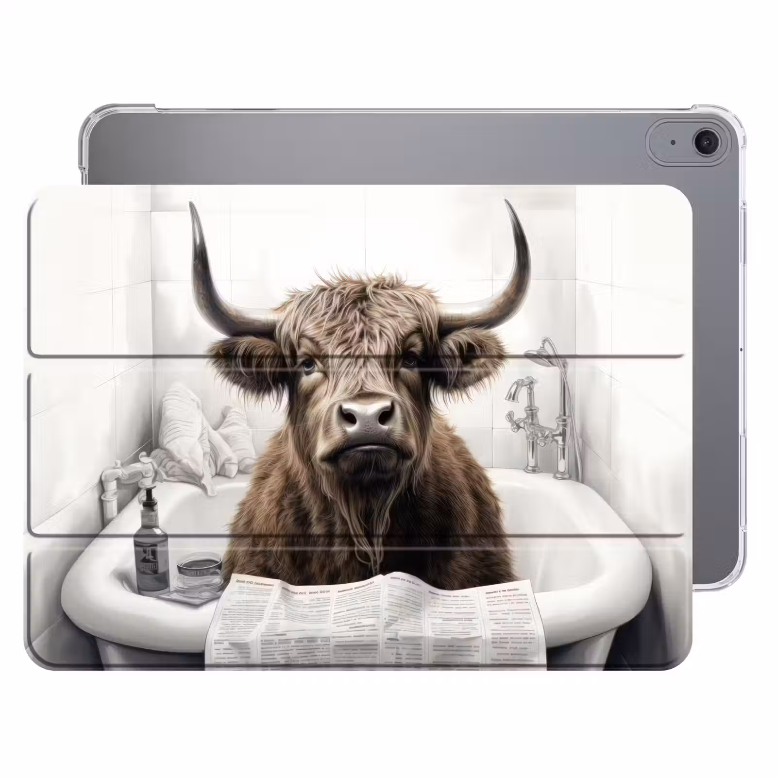 iPad hoes - Schotse hooglander - Badkuip - Badkamer - Krant — 1