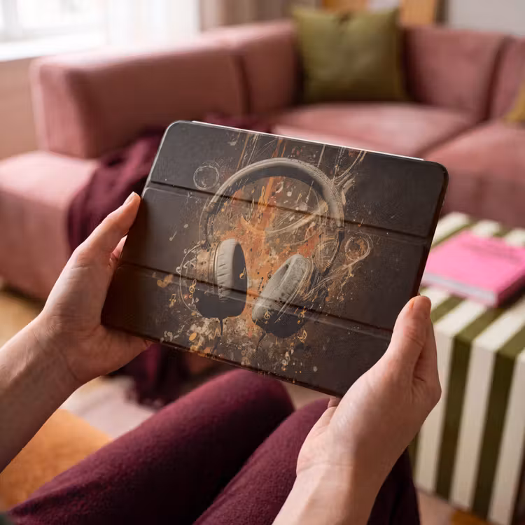 iPad hoes - Koptelefoon - Bruin - Dynamische penseelstreken — 4