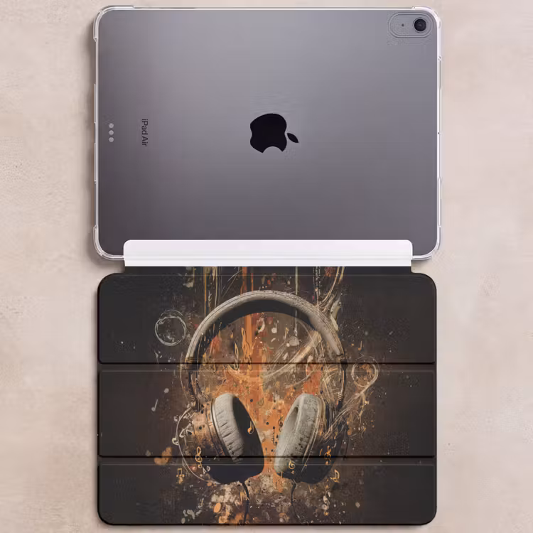 iPad hoes - Koptelefoon - Bruin - Dynamische penseelstreken — 6