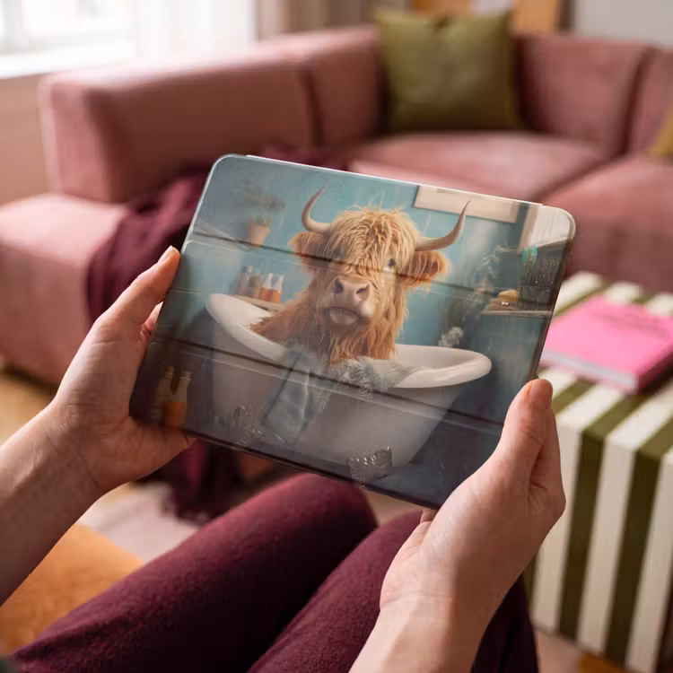 iPad hoes - Schotse hooglander - Badkamer - Blauw - Bad — 4