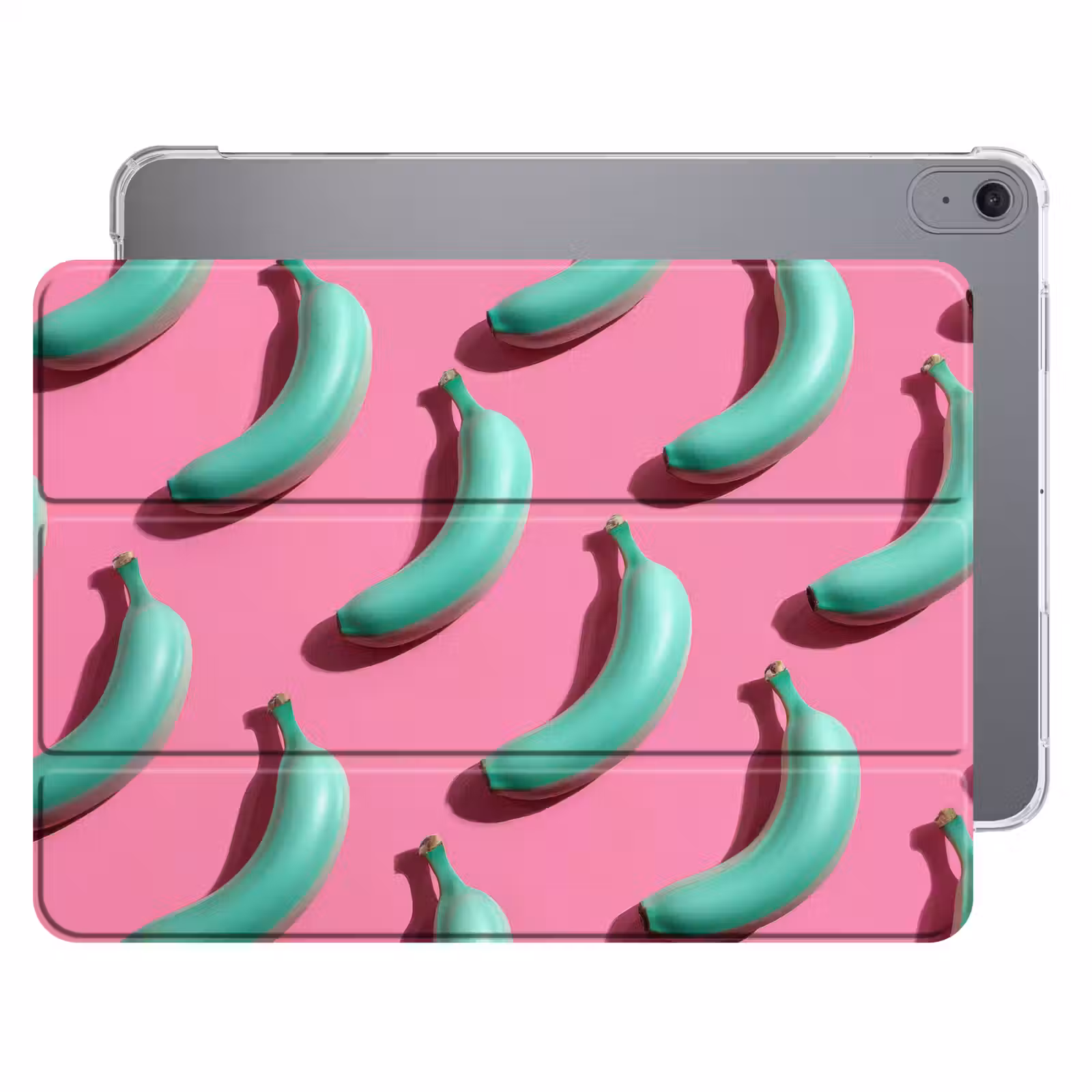 iPad hoes - Bananen - Patroon - Blauw - Roze — 1