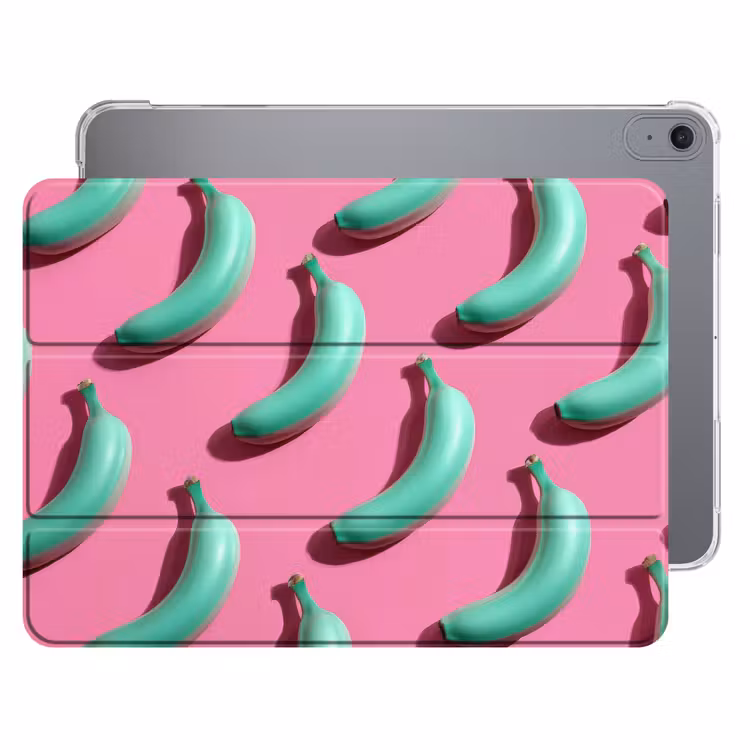 iPad hoes - Bananen - Patroon - Blauw - Roze — 1