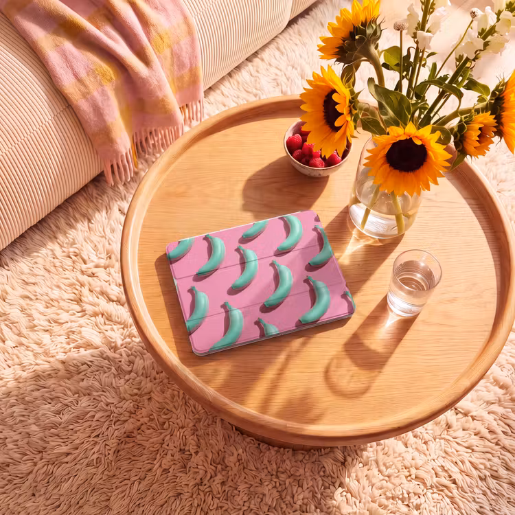 iPad hoes - Bananen - Patroon - Blauw - Roze — 2