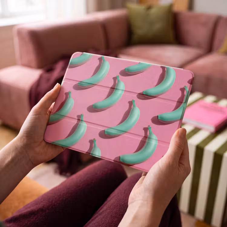 iPad hoes - Bananen - Patroon - Blauw - Roze — 4