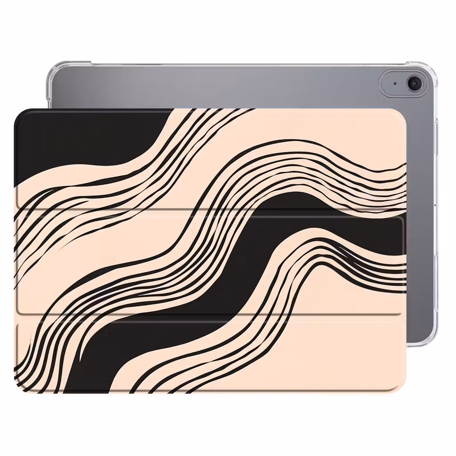 iPad hoes - Golven - Zwart - Zandkleur — 1