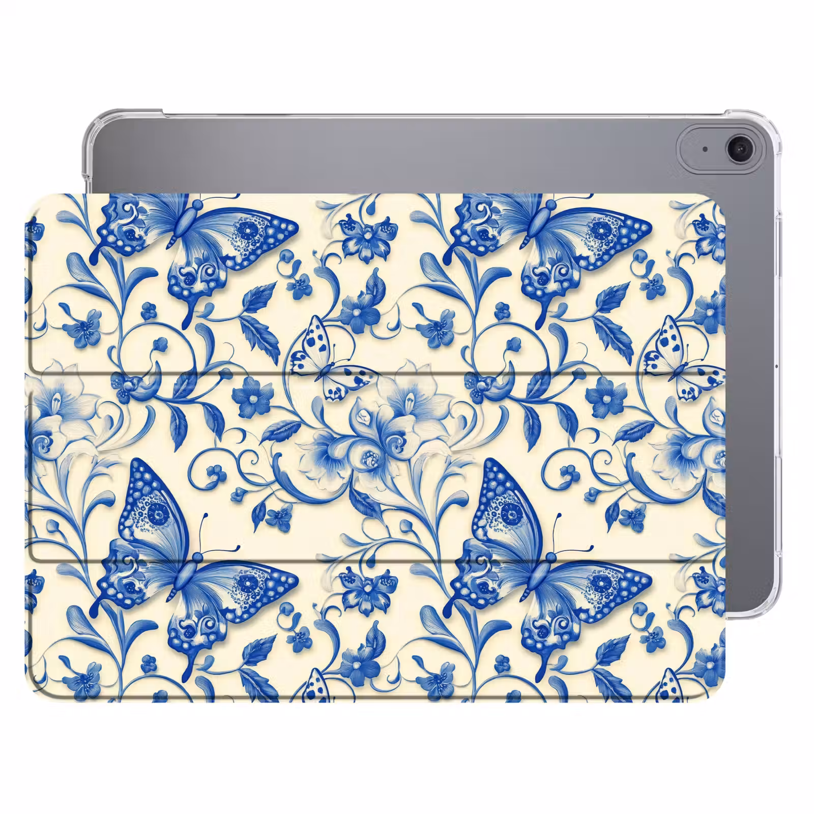 iPad hoes - Vlinders - Bloemen - Blauw - Botanisch — 1