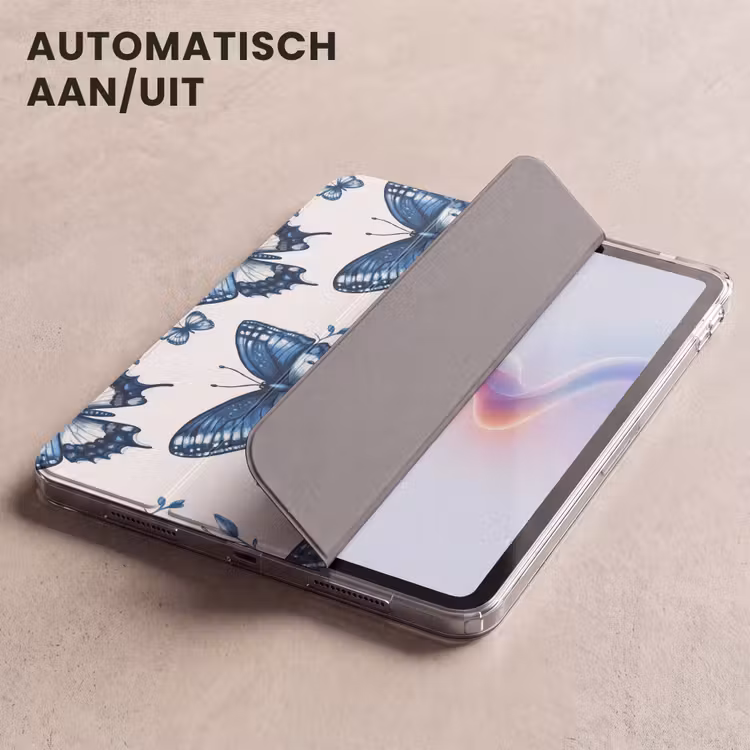 iPad hoes - Blauw - Vlinders - Bloemen - Wit — 5
