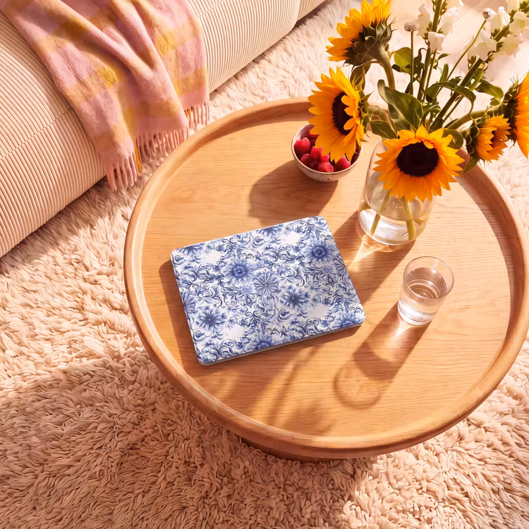 iPad hoes - Bloemen - Blauw - Patroon - Wit — 2