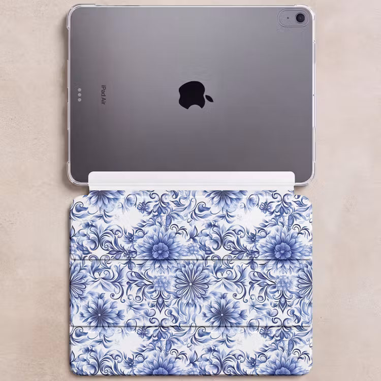 iPad hoes - Bloemen - Blauw - Patroon - Wit — 6