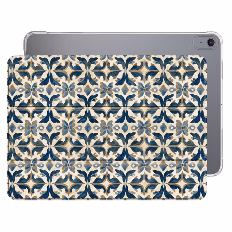 iPad hoes - Tegel - Patroon - Blauw - Beige — 1
