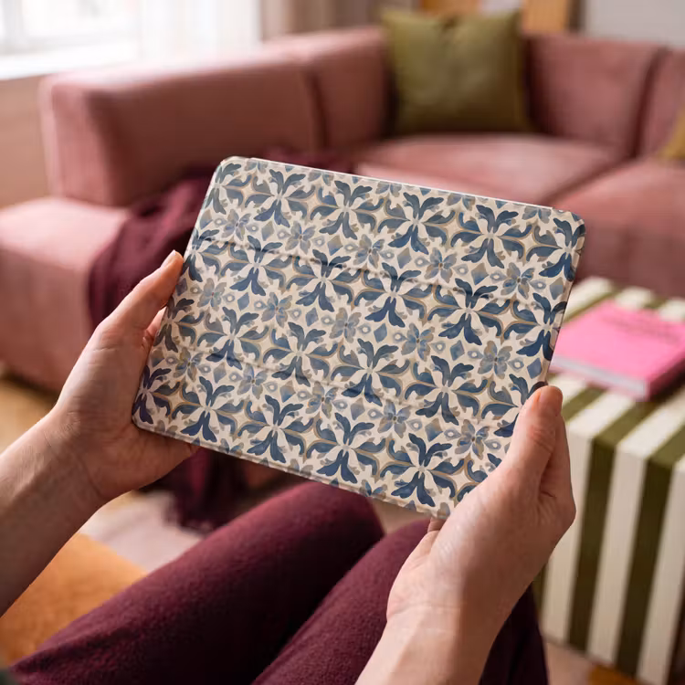 iPad hoes - Tegel - Patroon - Blauw - Beige — 4
