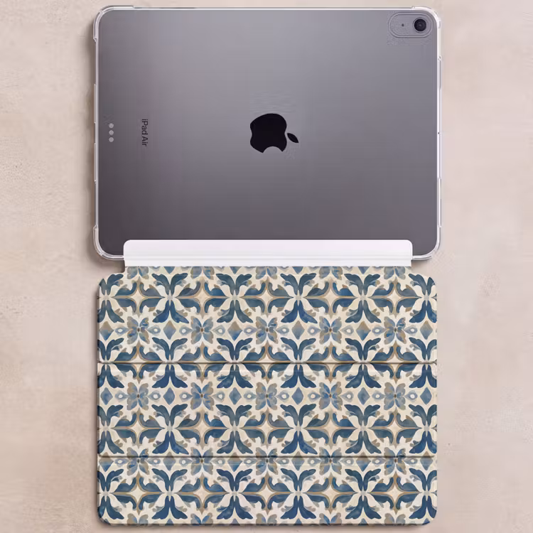 iPad hoes - Tegel - Patroon - Blauw - Beige — 6