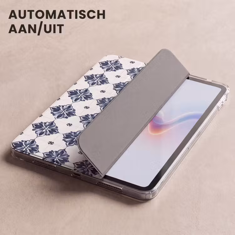 iPad hoes - Tegelmotief - Blauw - Wit - Bloem — 5