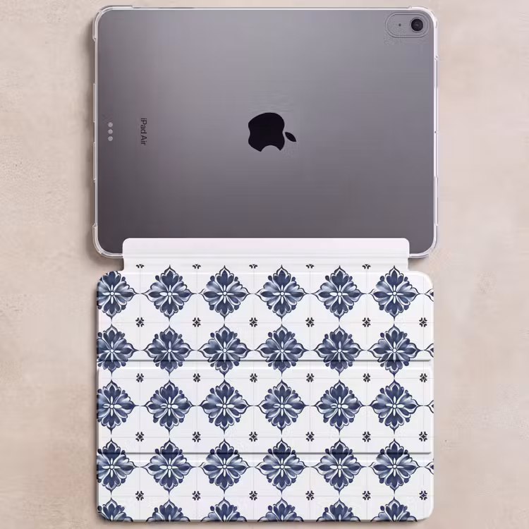 iPad hoes - Tegelmotief - Blauw - Wit - Bloem — 6