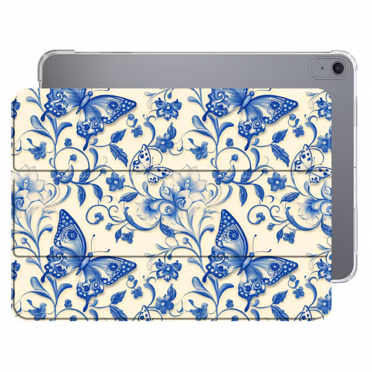 iPad hoes - Vlinders - Bloemen - Blauw - Botanisch — 1