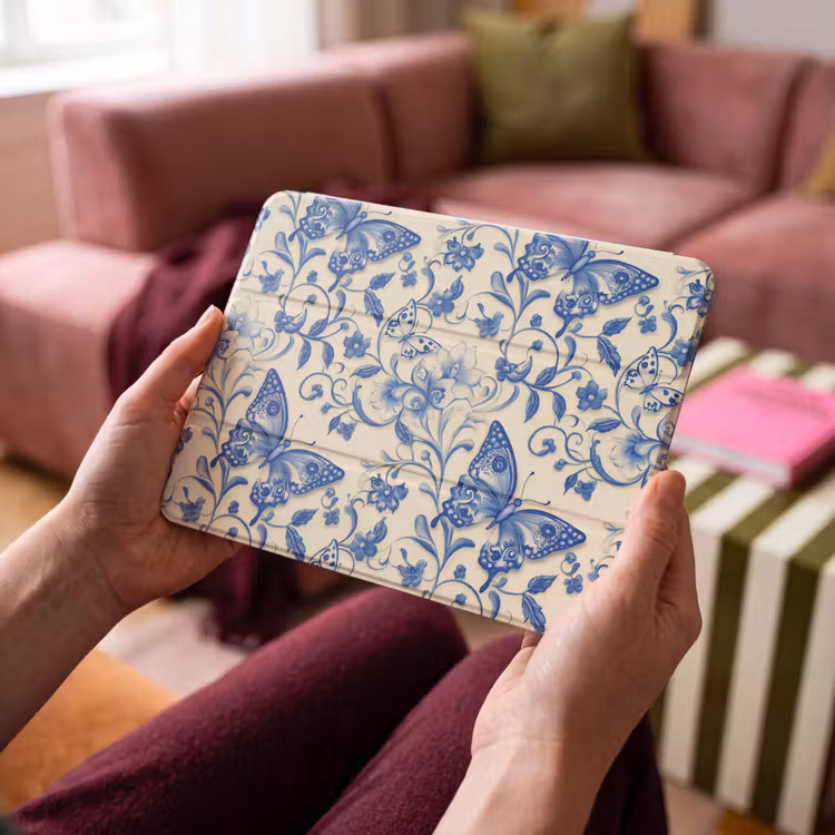 iPad hoes - Vlinders - Bloemen - Blauw - Botanisch — 4