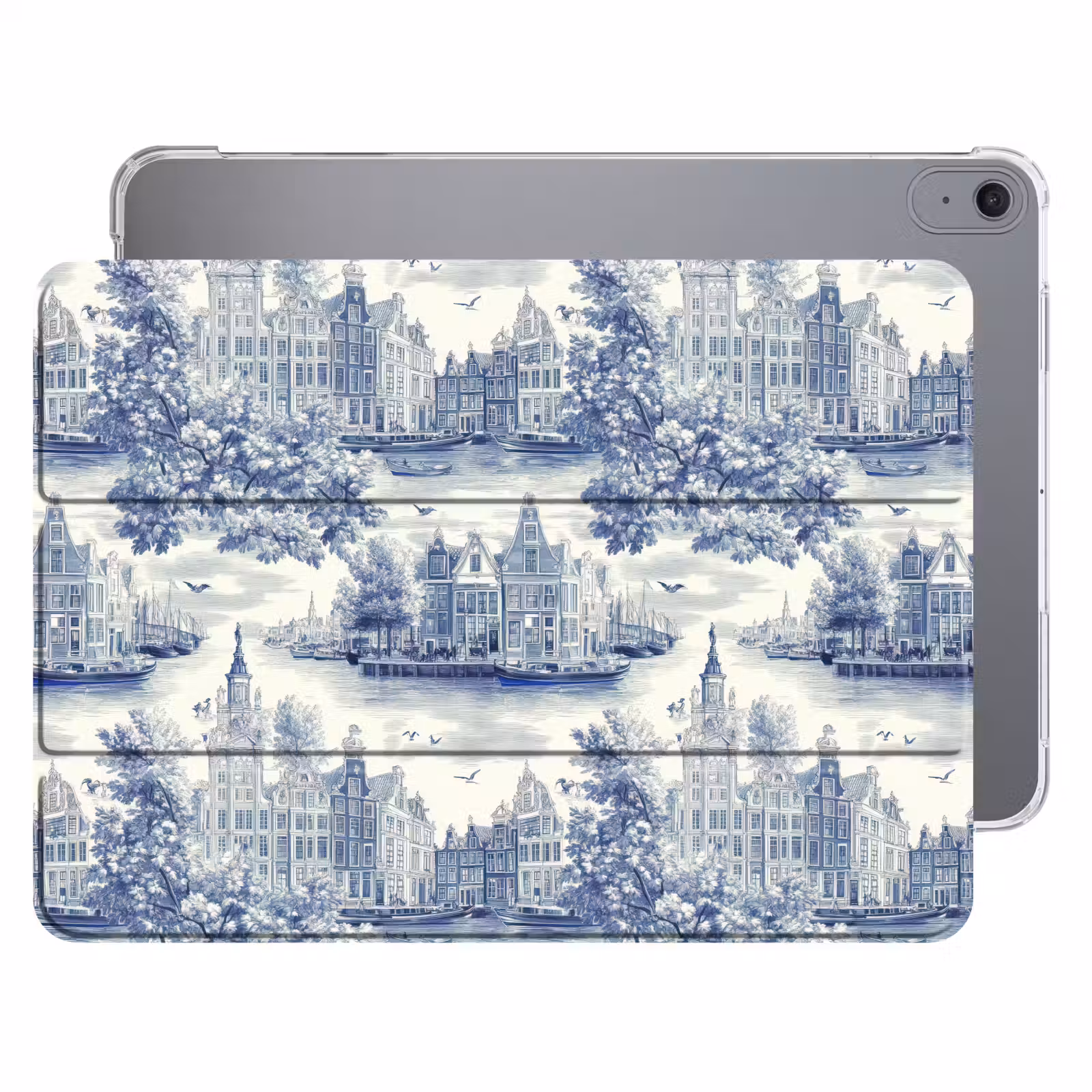 iPad hoes - Huizen - Bomen - Water - Vogels - Blauw — 1