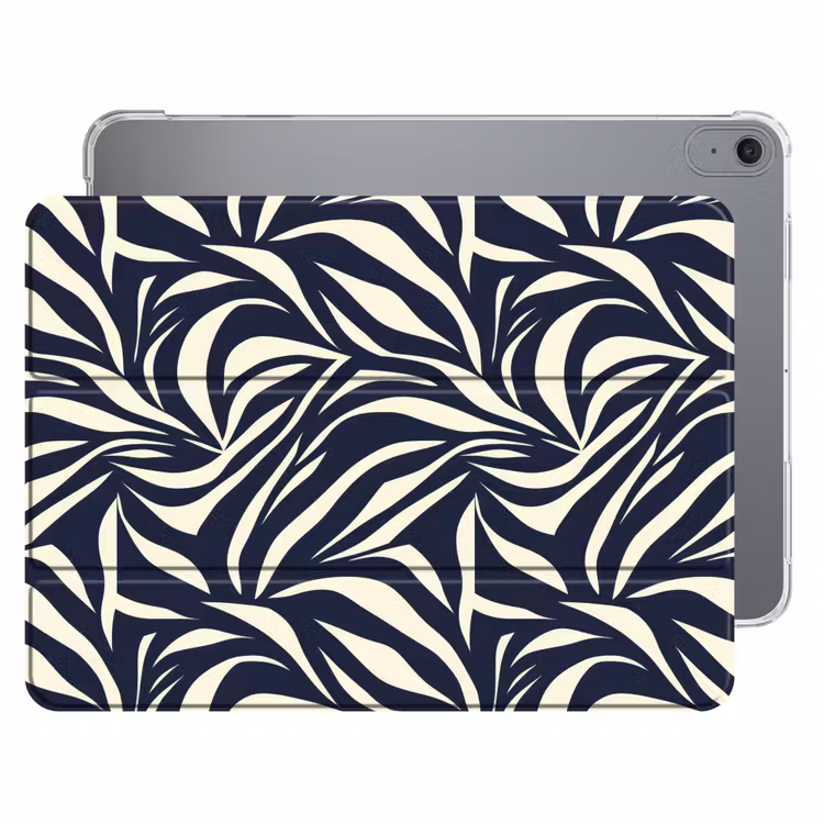 iPad hoes - Bladvormen - Blauw - Patroon - Wit — 1