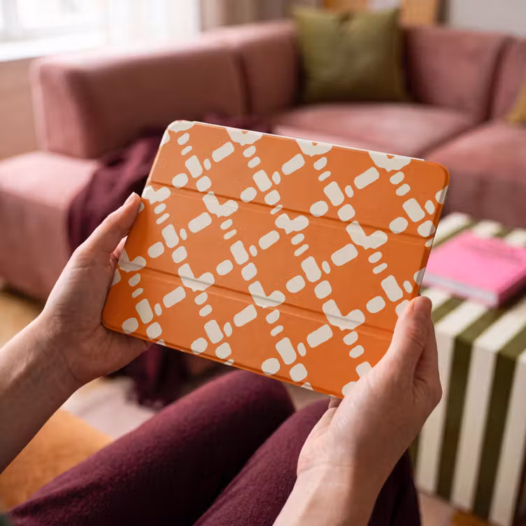 iPad hoes - Oranje - Ruitpatroon - Wit — 4
