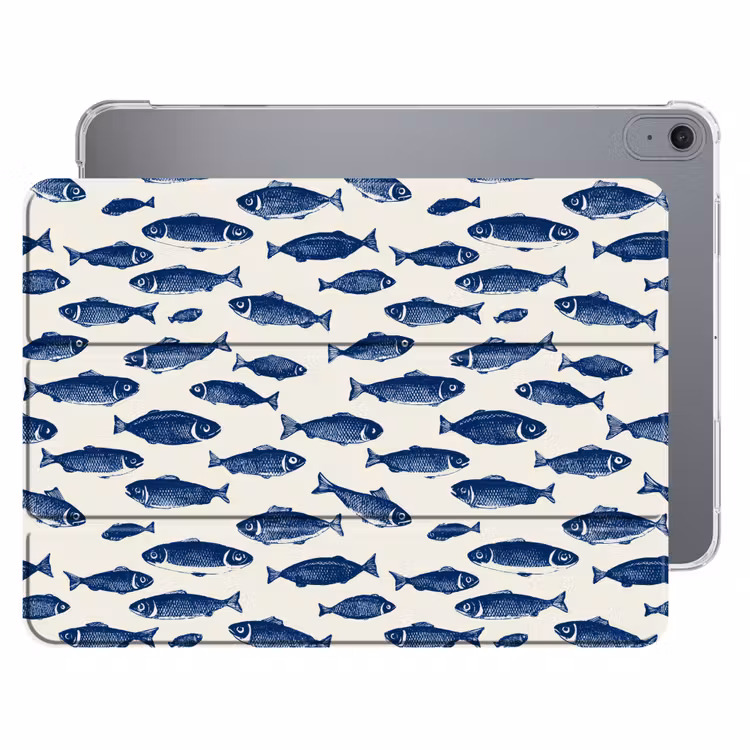 iPad hoes - Vissen - Patroon - Blauw - Wit — 1
