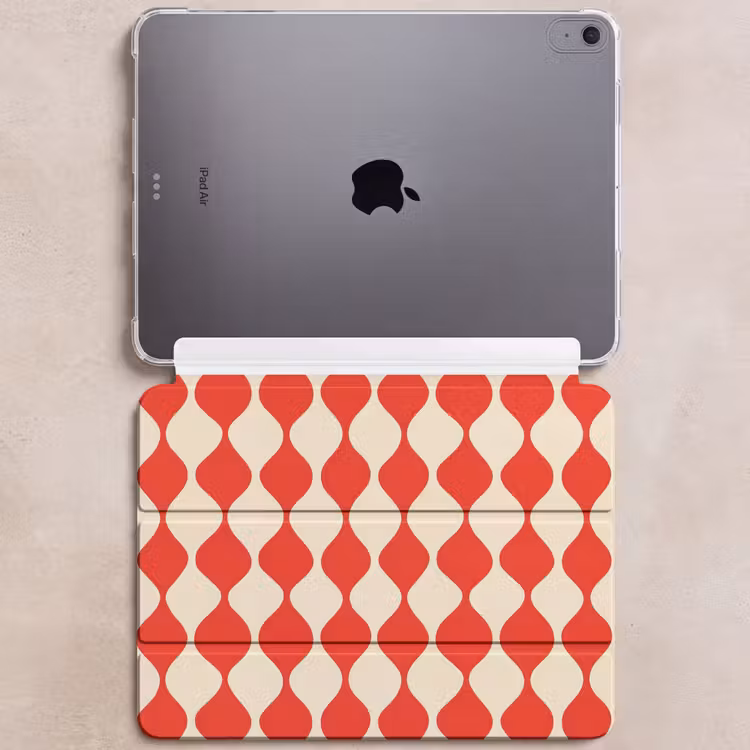 iPad hoes - Golvend patroon - Retro - Rood - Beige — 6