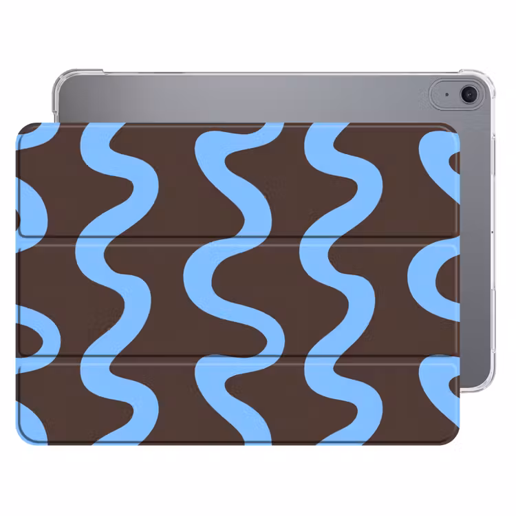 iPad hoes - Kronkelende lijnen - Blauw - Bruin - Minimalistisch — 1