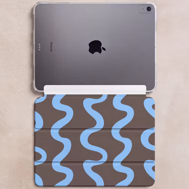 iPad hoes - Kronkelende lijnen - Blauw - Bruin - Minimalistisch — 6