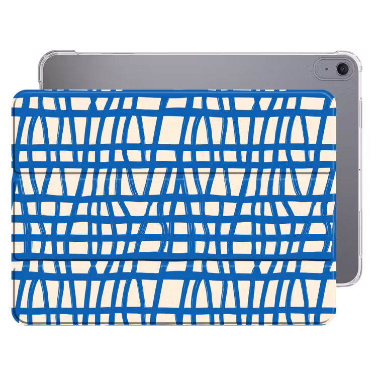 iPad hoes - Ruitpatroon - Blauw - Crème — 1