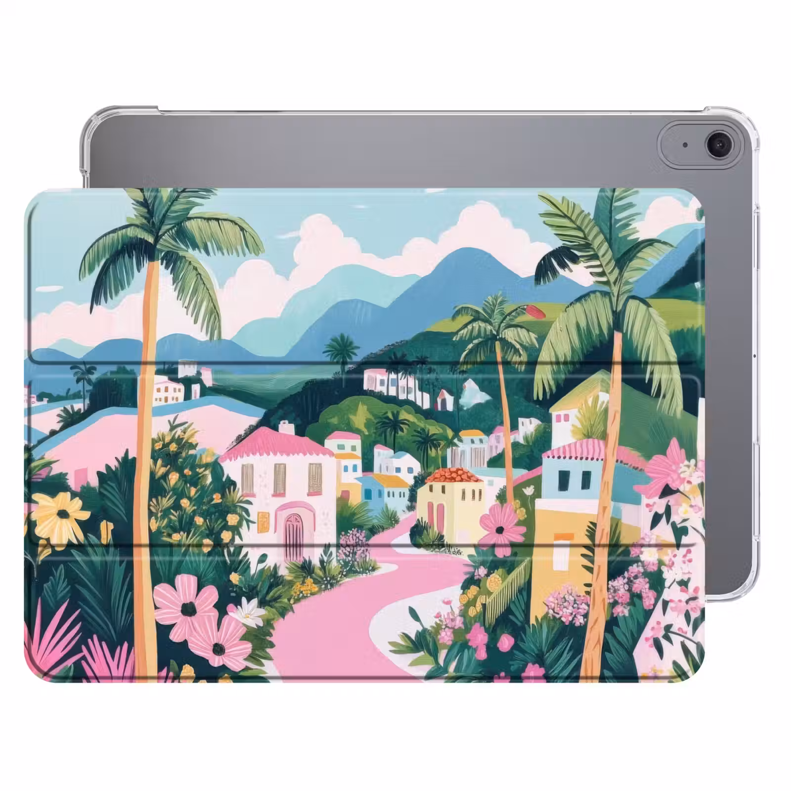 iPad hoes - Kleurrijk - Huizen - Heuvels - Roze — 1