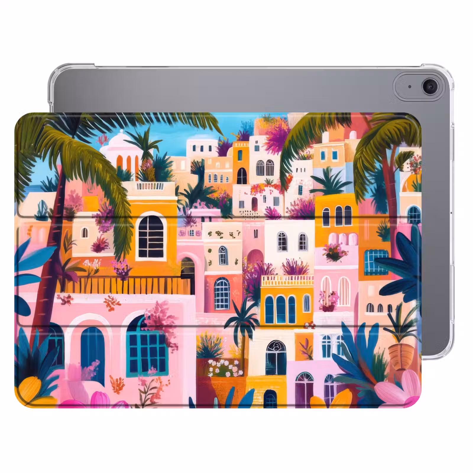 iPad hoes - Kleurrijk - Roze - Oranje - Geel - Bloemen — 1