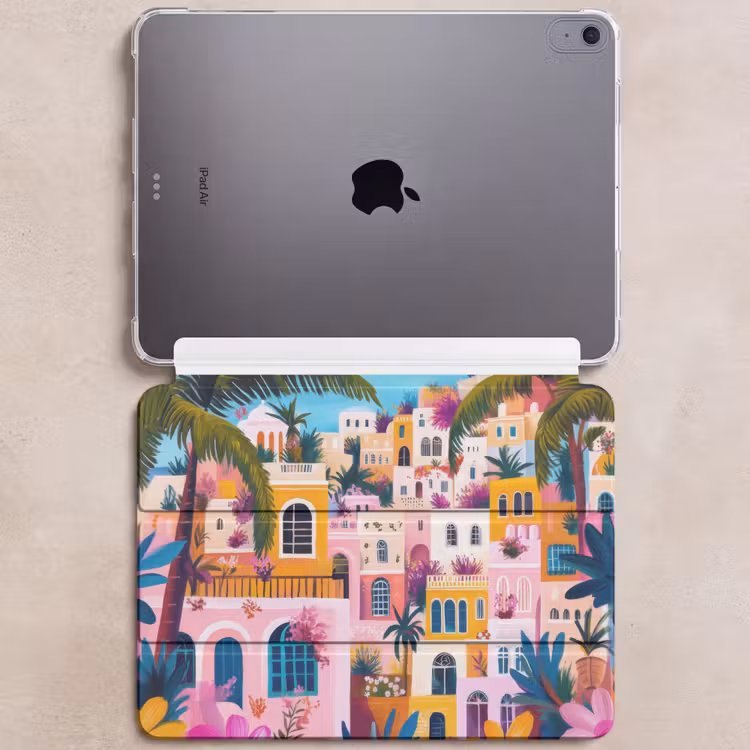 iPad hoes - Kleurrijk - Roze - Oranje - Geel - Bloemen — 6