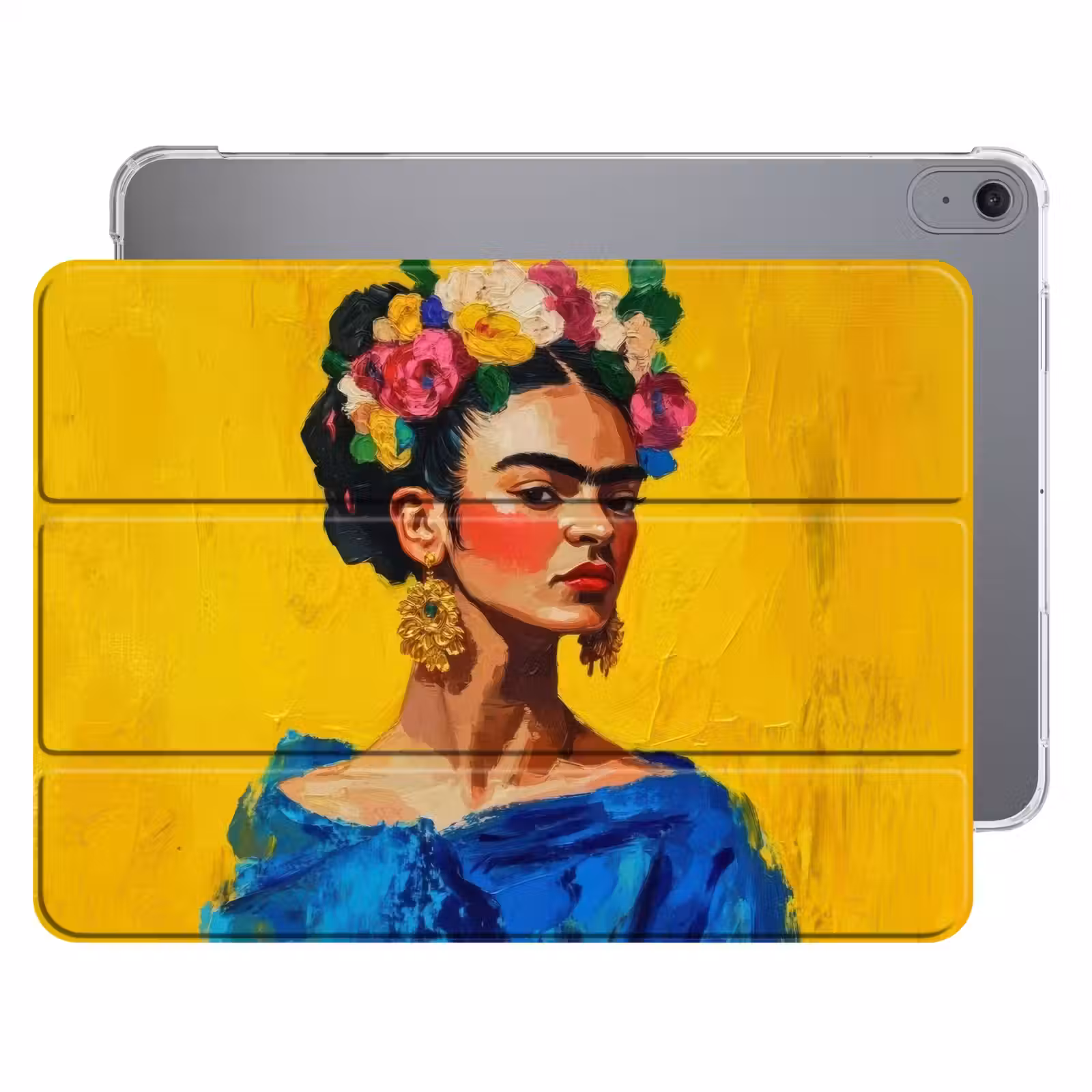 iPad hoes - Frida Kahlo - Vrouw - Geel - Blauw - Bloemen — 1